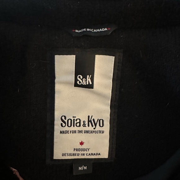 SOÏA & KYO Women’s Size Medium Black Wool Hooded Coat with Lamb Leather Sleeves - Picture 9 of 14